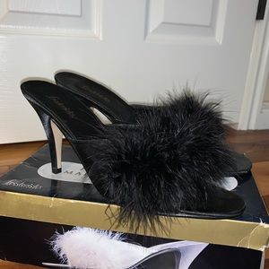 Black fluffy heels